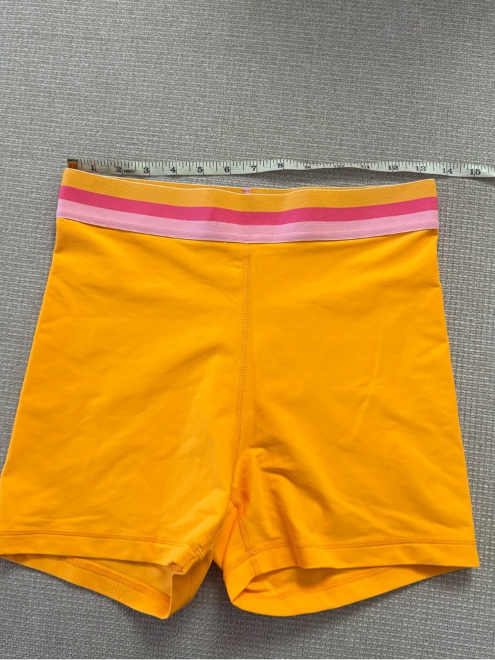 Popflex Women’s High-Waist Yellow orange Shorts with Pink-Trim Waistband Large